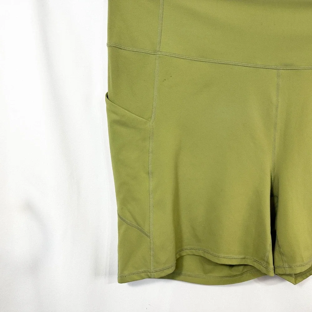 Fabletics Plus Size 3X Shorts Pure Luxe Olive Green High Waist Side‎ Pockets 556 - Picture 4 of 5